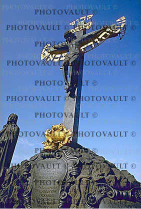 Jesus Christ on the Cross, Charles Bridge, Vltava River, Prague