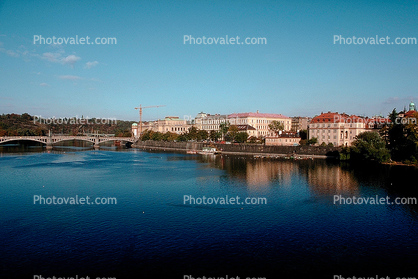Vltava River, Shoreline, bridge, crane, buildings
