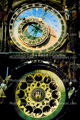 Prague Astronomical Clock, Zodiac, outdoor clock, outside, exterior, building