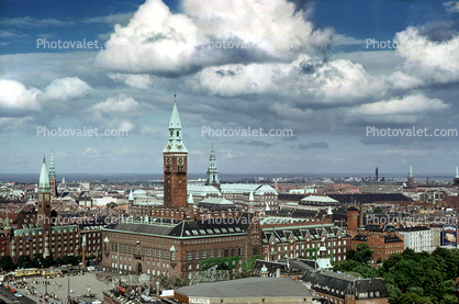 Town Hall Square, Copenhagen, Borsen, Tower of the former Stock Exchange, skyline, cityscape