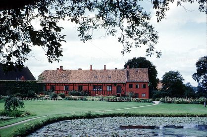 building, lake, path, walkway, trees, pond, Frederiksborg national historic museum, Hillerod