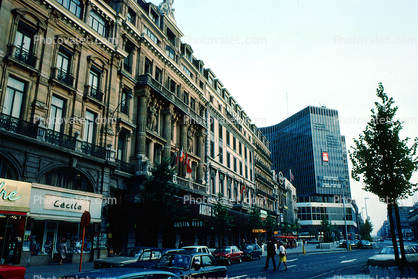 Metropole, buildings, shops, cars, Cecile, ASLK, CGER, June 1977