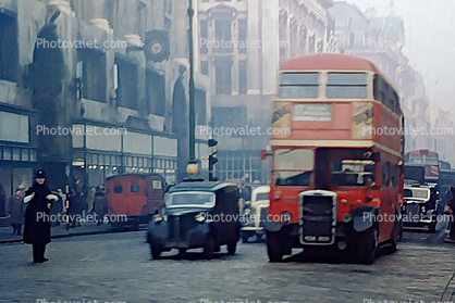 1940s downtown London, Selfridge Department Store, Oxford Street, Doubledecker Bus