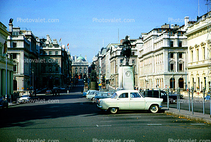 Cars, automobile, vehicles, Statue, Buildings, 1950s