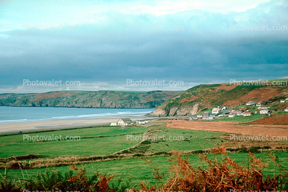 shoreline, coastline, coastal, cliffs, village, buildings, near Saint Davids, Wales