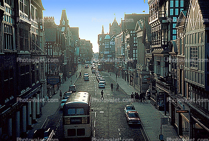 street, cars, Chester, England, 1950s