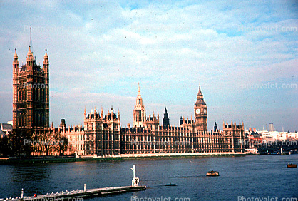 House of Parliament, River Thames, Big Ben Clock Tower, landmark, Buckingham Palace Gardens, 1950s