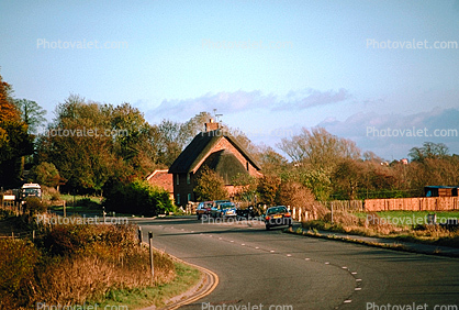 Cars, road, Home, thatched roof House