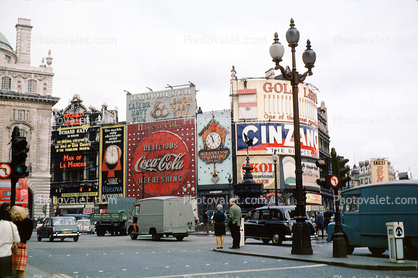 Piccadilly Circus, Cars, automobile, vehicles, 1950s