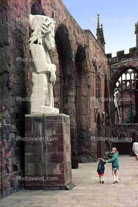 Statue, Girls, Ruins, Coventry, England