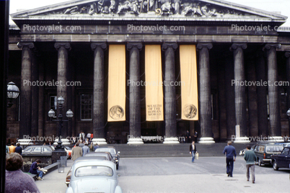 British Museum, building, columns, cars