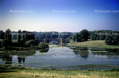 bridge, moat, lake, garden, Windsor, England