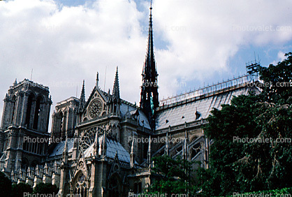 The side and Spire of Notre Dame Cathedral, Paris