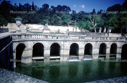 Moat, pond, water, Chateau, Nimes France, April 1967, 1960s