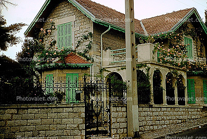 Home, house, building, balcony, flowers, gate, Cannes, April 1967, 1960s