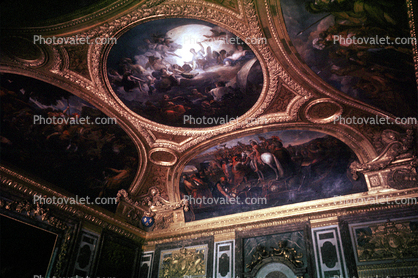 Chateau, fresco, ornate ceiling, gold, May 1967, 1960s, opulant