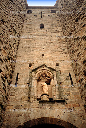 Statue, Fortress of Carcassonne, Cite de Carcassonne, keystone, stone wall, statue