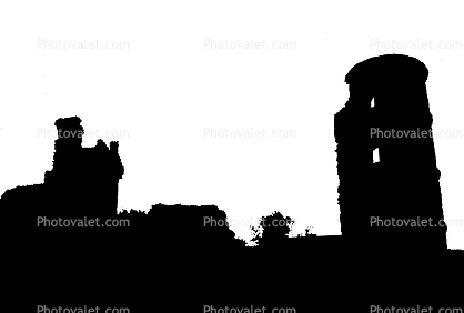 Port Grimaud Castle Ruins silhouette, Tower, Buildings, logo, shape