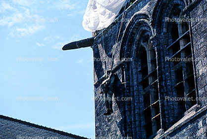 John Steele, Parachute, monument, Church in Sainte Mere Eglise, Normandy, France