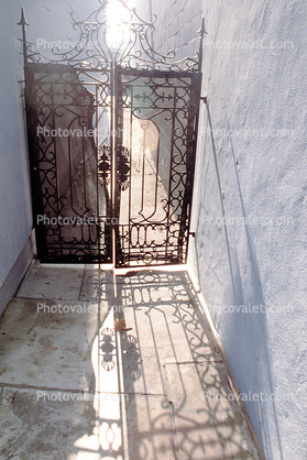 Ironwork, door, doorway, shadow, Barfleur, Normandy, France