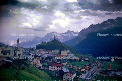 Village, Town, Homes, Buildings, Alps, Mountains, July 1971, 1970s