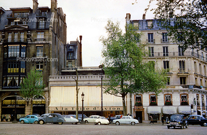 Ala Toiule d'Avion, Champs Elysees, cars, buildings, May 1959, 1950s