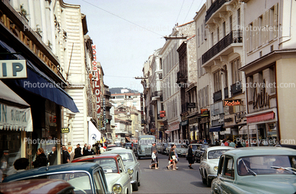 Kodak Sign, Cars, Shops, Shoppers, buildings, automobile, vehicles, 1950s