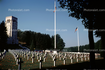 Cemetery, Flag, USA, American, Crosses, Belleau Wood, Thierry