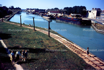 Marne Canal, Boats, Tracks, Water, Town, Rheims