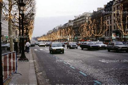 lights, cars, Champs Elysees, Champs-?lys?es, December 1985