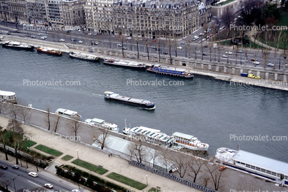 River Seine, Boats, shoreline, December 1985