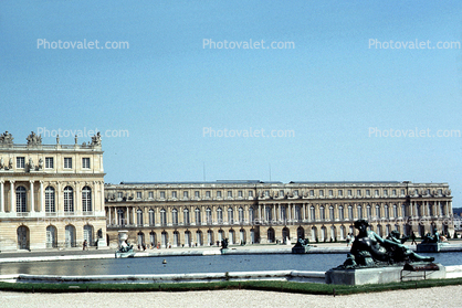 Statue, building, mansion, palace, castle, Pond, water, June 1973