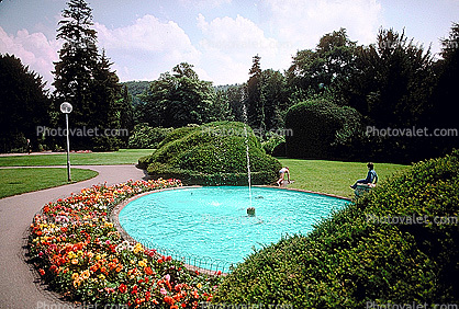 Water Fountain, aquatics, Pool, Pond, Flowers, Walkway, Weinheim