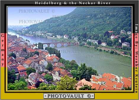 Heidelberg, River Nekar, Baden-W?rttemberg, Karlsruhe,  Oldenwald, Red Roofs, Rooftops, Cityscape, Valley, Village, Town
