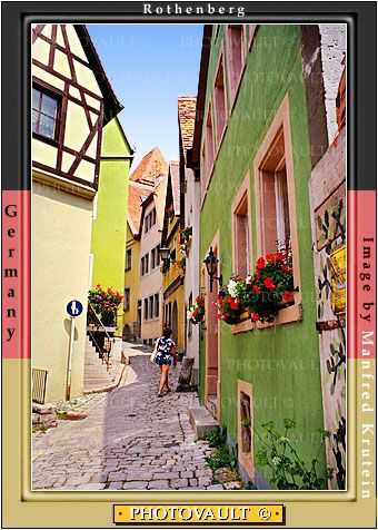 Cobblestone, Alley, Rothenburg ob der Tauber, Bavaria, Middle Franconia, Ansbach, alleyway