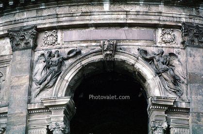 arch, angels, bar-relief, building, Dresden, frieze