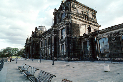 building, benches, walkway, Dresden