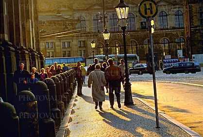 Curb, Sidewalk, People, Buses, Dresden