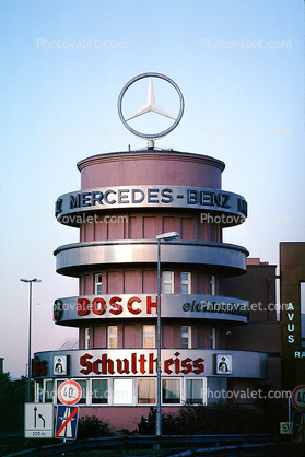 Mercedes-Benz, hood ornament, Mercedes Benz, unique round building, Schultheiss, Berlin