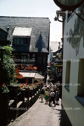 buildings, flowers, Russelsheim, 1950s