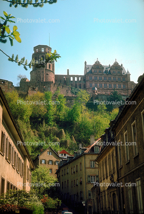 Heidelberg Castle, Heidelberger Schlossruin, K?nigstuhl Hillside, landmark, 1950s