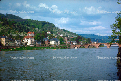 Heidelberg, River Nekar, Bridge, shoreline, 1950s