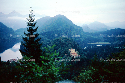 Schloss Hohenschwangau, Bavaria, Alps, Mountains, Trees, Castle, Alpsee Lake, Schwangau
