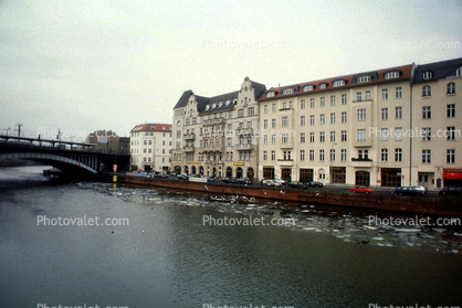 River, Berlin, buildings, riverside, cold, ice