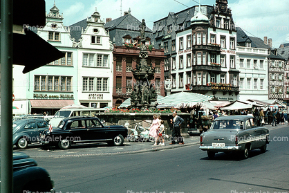 Opel, cars, buildings, town, village, automobile, vehicles, 1950s