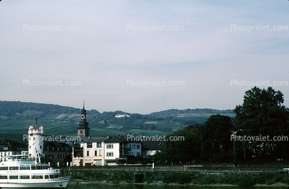 Castle, Homes, Houses, Village, Town, Mountains, north of Mainz, Rhine River, (Rhein)