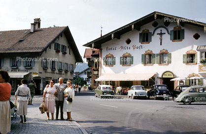 Hotel Alte Post, Wall Art, Luftlmalerei, wall-painting, Oberammergau, Garmisch-Partenkirchen, Bavaria, August 1959