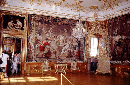 Mural, Chandelier, ornate room, decorated, chairs