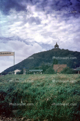 Monument of Kaiser Wilhelm I, hill, mound, Porta Westfalica, Minden-Lubbecke, in North Rhine-Westphalia