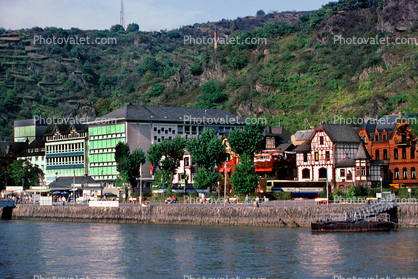 Homes, Houses, Village, Town, Hilltop, Mountains, Rhine River Gorge, (Rhein), Rhine River
